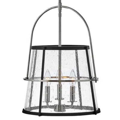 Hinkley Tournon 15" Three-light Pendant W/ Clear Seedy Glass In Brushed Nickel