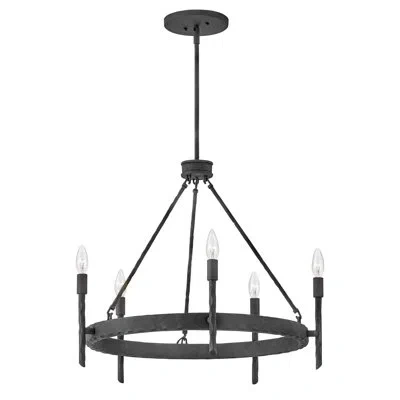 Hinkley Tress 25" Five-light Candle Single Tier Chandelier In Forged Iron