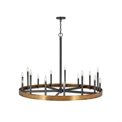 Hinkley Wells 45.25" Fifteen-light Candle Wagon Wheel Chandelier In Weathered Brass