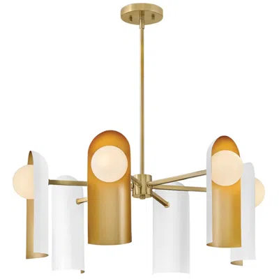 Hinkley Zuri 30"w Lacquered Brass And Off-white 6-light Chandelier