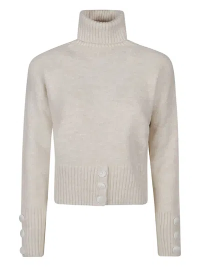 Hinnominate Button-cuff Turtleneck Sweater In Neutral