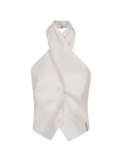 Hinnominate Buttoned Halter Neck Top In White