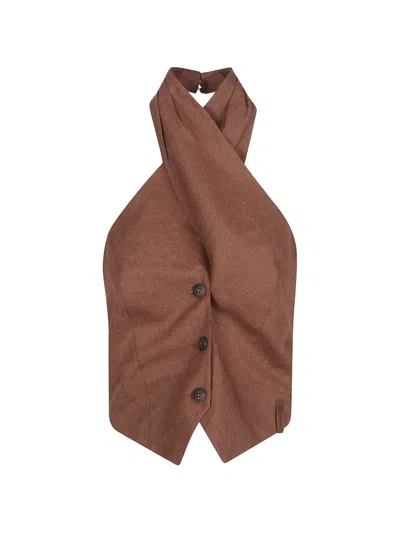 Hinnominate Buttoned Twisted-neck Top In Brown