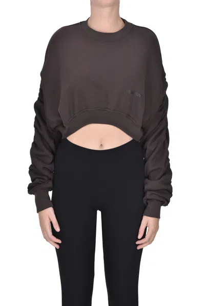Hinnominate Cropped Extralong Sleeves Sweatshirt In Brown