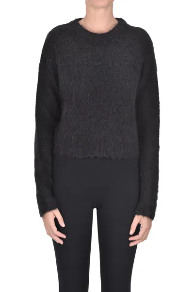 Hinnominate Cropped Mohair-blend Pullover In Black