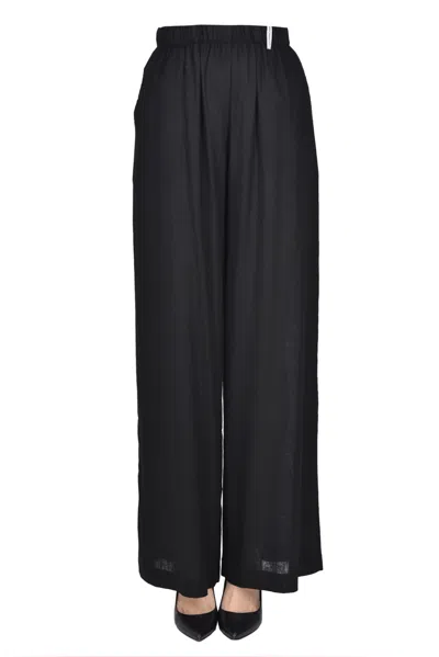 Hinnominate Linen And Viscose Wide Leg Trousers In Black