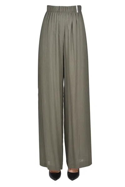 Hinnominate Linen And Viscose Wide Leg Trousers In Olive Green