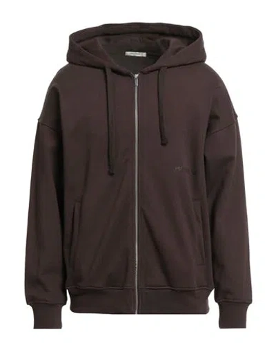 Hinnominate Man Sweatshirt Dark Brown Size M Cotton, Elastane