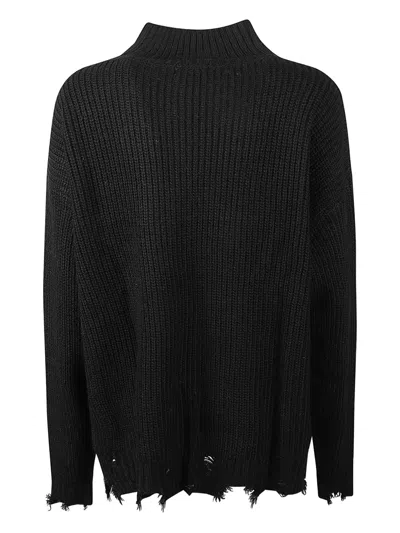 HINNOMINATE MOCK-NECK FRAYED-HEM SWEATER
