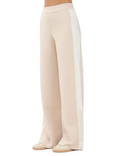 Hinnominate Relaxed Wide-leg Beige Tracksuit Bottoms With Contrasting Stripe In Multi