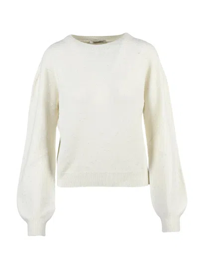 Hinnominate Sequin Detail Crew Neck Sweater With Balloon Sleeves In White
