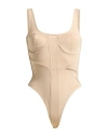 Hinnominate Woman Bodysuit Beige Size Xs Cotton, Elastane In Sand