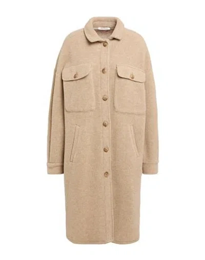 Hinnominate Woman Coat Beige Size M Polyester, Virgin Wool