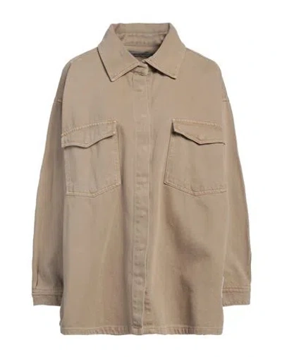 Hinnominate Woman Denim Shirt Beige Size M Cotton In Brown