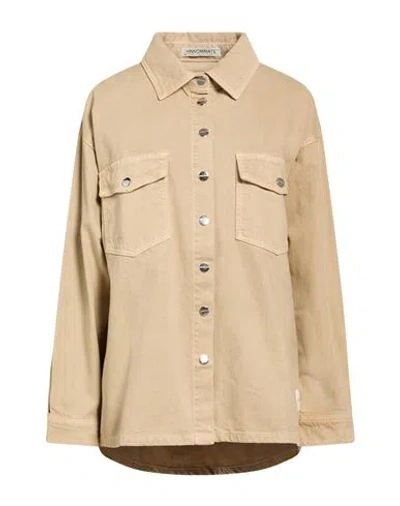 Hinnominate Woman Denim Shirt Sand Size M Cotton In Brown