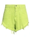 Hinnominate Woman Denim Shorts Green Size Xs Cotton In Animal Print