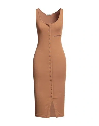 Hinnominate Woman Midi Dress Camel Size L Cotton, Elastane In Beige