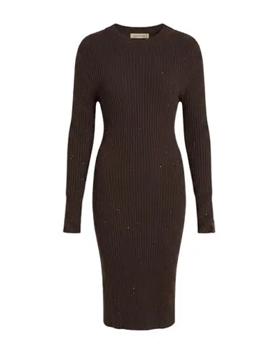 Hinnominate Woman Midi Dress Dark Brown Size S Viscose, Polybutylene, Polyamide, Elastane In Black
