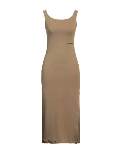Hinnominate Woman Midi Dress Khaki Size S Cotton, Elastane In Beige