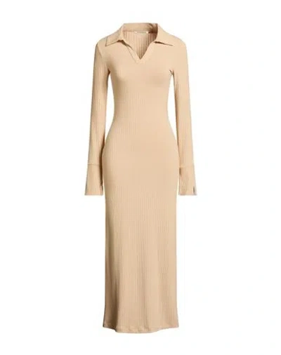 Hinnominate Woman Midi Dress Sand Size S Polyester, Viscose, Elastane In Brown