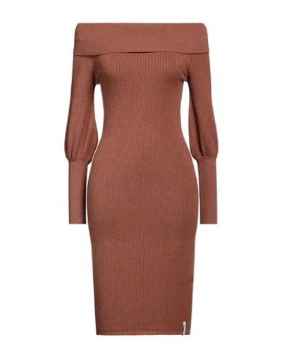 Hinnominate Woman Mini Dress Brown Size Xxs Viscose, Polyester, Polyamide
