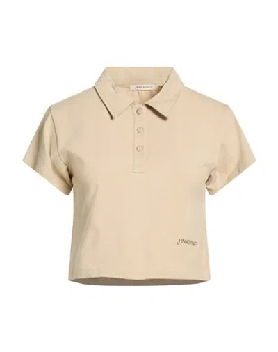 Hinnominate Woman Polo Shirt Beige Size L Cotton, Elastane In Neutral