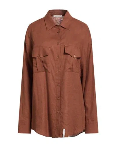 Hinnominate Woman Shirt Brown Size M Linen, Viscose