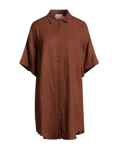 Hinnominate Woman Shirt Brown Size S Linen, Viscose