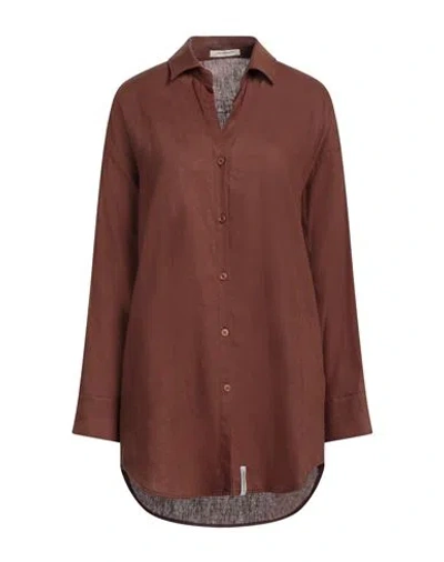 Hinnominate Woman Shirt Brown Size Xs Linen, Viscose