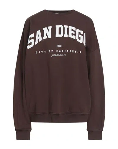 Hinnominate Woman Sweatshirt Chocolate Brown Size M/l Cotton, Polyester, Elastane