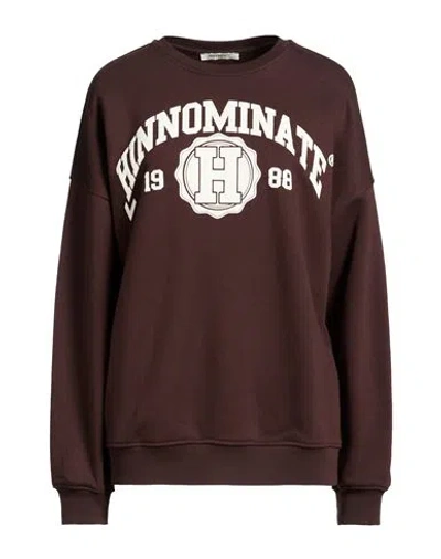 Hinnominate Woman Sweatshirt Dark Brown Size M Cotton, Polyester