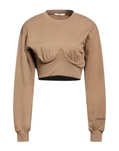 Hinnominate Woman Sweatshirt Light Brown Size M Cotton, Elastane