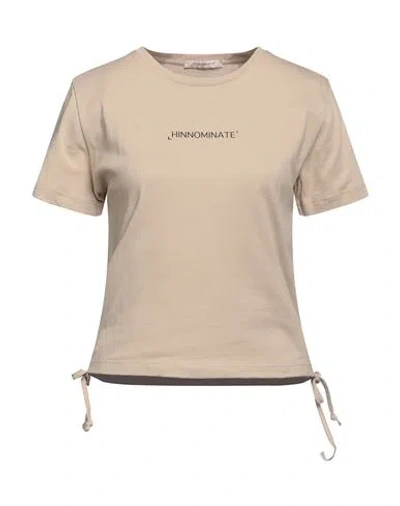 Hinnominate Woman T-shirt Beige Size L Cotton