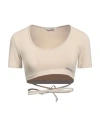 Hinnominate Woman T-shirt Beige Size L Cotton, Elastane