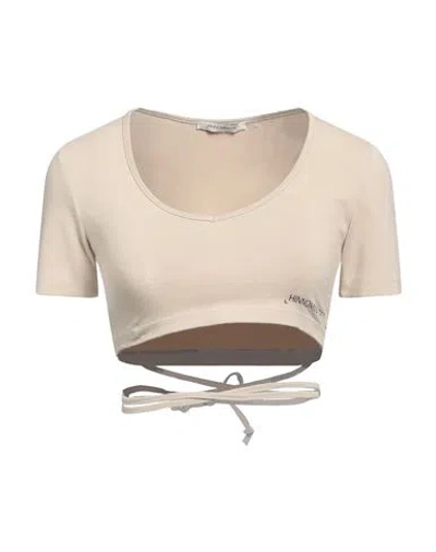 Hinnominate Woman T-shirt Beige Size S Cotton, Elastane In Gold