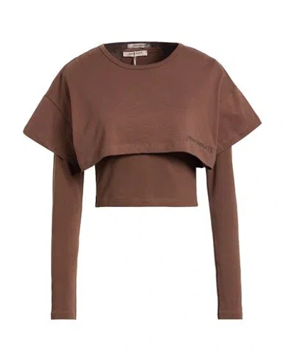 Hinnominate Woman T-shirt Brown Size M Cotton, Elastane