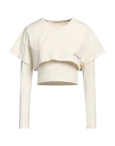 Hinnominate Woman T-shirt Cream Size S Cotton, Elastane In White