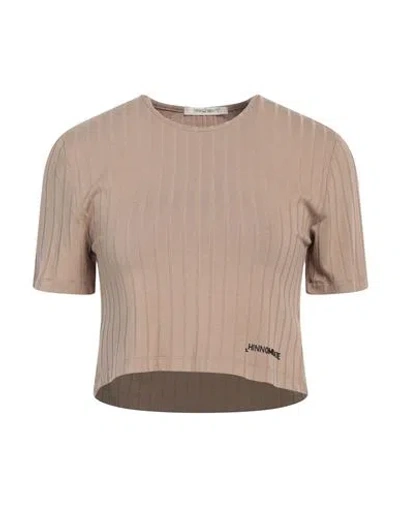 Hinnominate Woman T-shirt Khaki Size L Viscose, Elastane In Beige