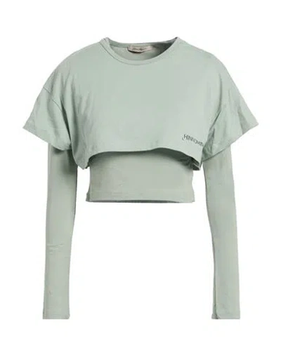 Hinnominate Woman T-shirt Sage Green Size M Cotton, Elastane