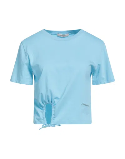 Hinnominate Woman T-shirt Sky Blue Size L Cotton