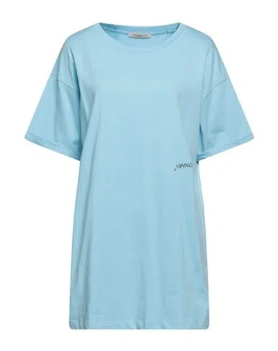 Hinnominate Woman T-shirt Sky Blue Size L Cotton