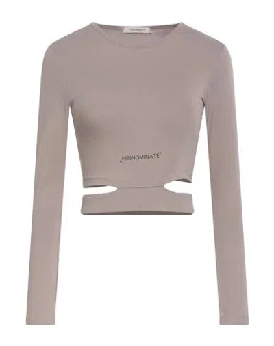 Hinnominate Woman T-shirt Taupe Size M Cotton, Elastane In Gray