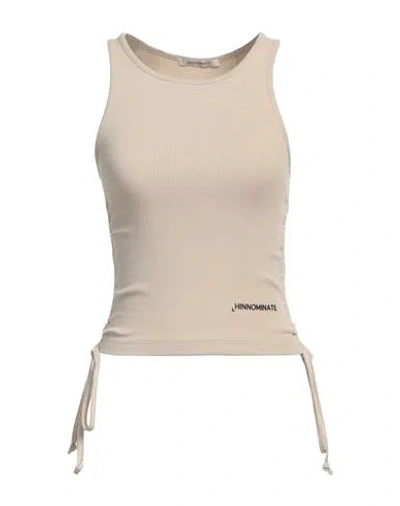 Hinnominate Woman Tank Top Beige Size Xs Cotton, Elastane