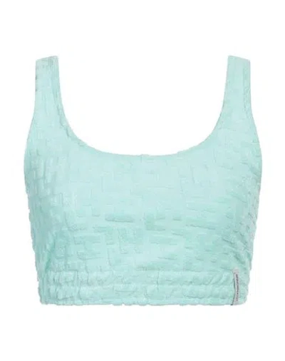 Hinnominate Woman Top Light Green Size M Cotton, Polyester In Blue