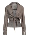 Hinnominate Woman Shirt Military Green Size M Linen, Viscose