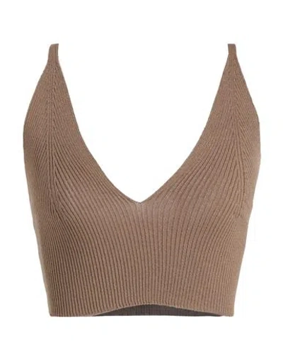 Hinnominate Woman Top Taupe Size M Viscose, Acrylic, Elastane In Gray