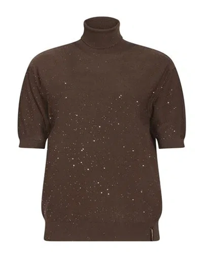 Hinnominate Woman Turtleneck Dark Brown Size M Viscose, Pbt - Polybutylene Terephthalate, Polyamide,