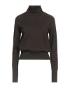 Hinnominate Woman Turtleneck Dark Brown Size Xs Viscose, Polyester, Polyamide