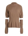 Hinnominate Woman Turtleneck Light Brown Size L Viscose, Polyester, Polyamide In Sand