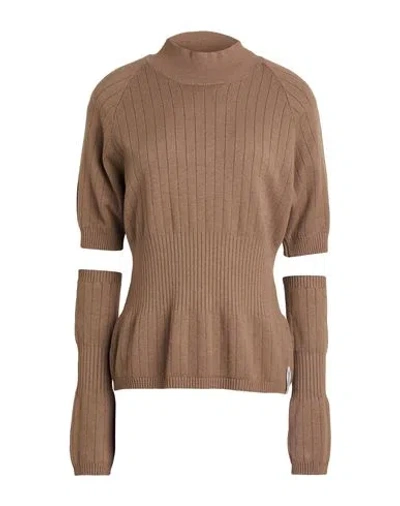 Hinnominate Woman Turtleneck Light Brown Size L Viscose, Polyester, Polyamide In Sand